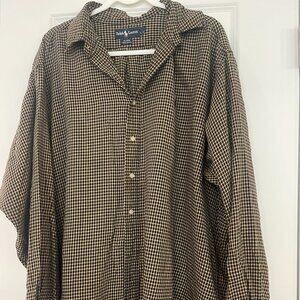 Ralph Lauren Black and Tan Gingham BLAIRE Long Sleeve Shirt: XXL